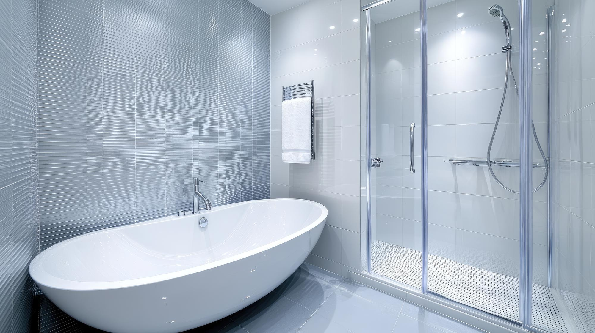 Modern bathtub and glass shower installation in remodeled bathroom – Pro Dallas Bathroom